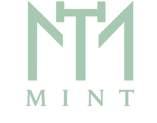 MINT logo met gestileerde halters en verticale lijnen in groen